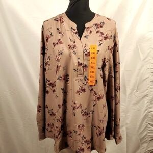 New Hilary Radley 2XL Floral Print Blouse - Long Sleeves